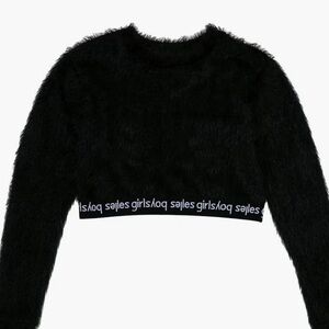 Les Girls Les Boys fluffy crop top with logo underband in black